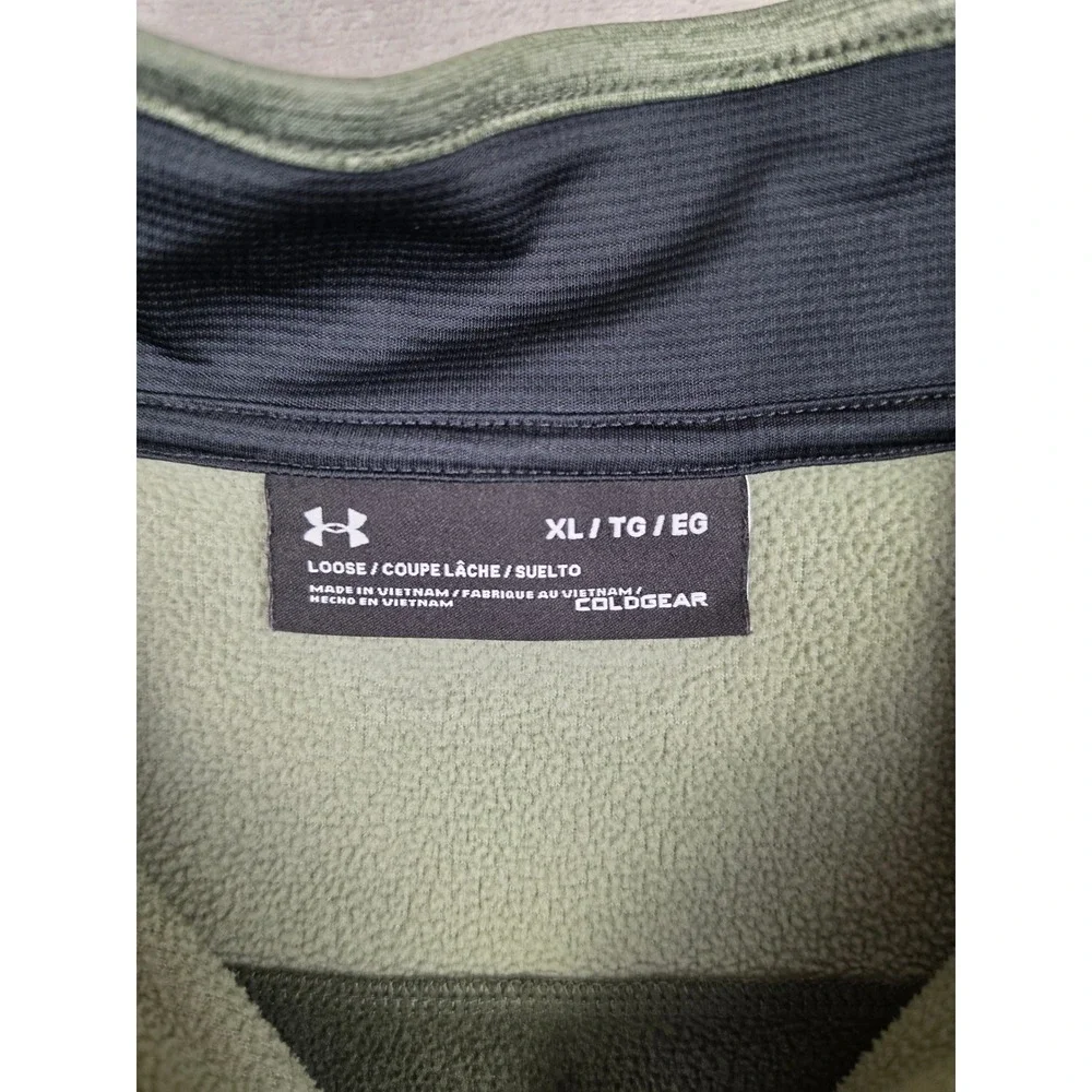 Under Armour 1/4 Zip Pullover Mens XL Green ColdGear Loose Fit Fleece Sweater